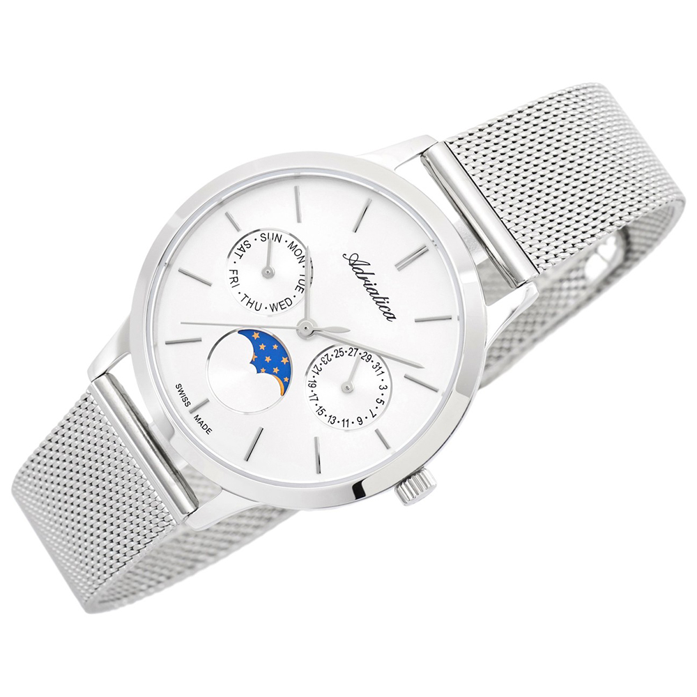 Adriatica A3174.5113QF Bransoleta Moonphase zegarek damski klasyczny szafirowe