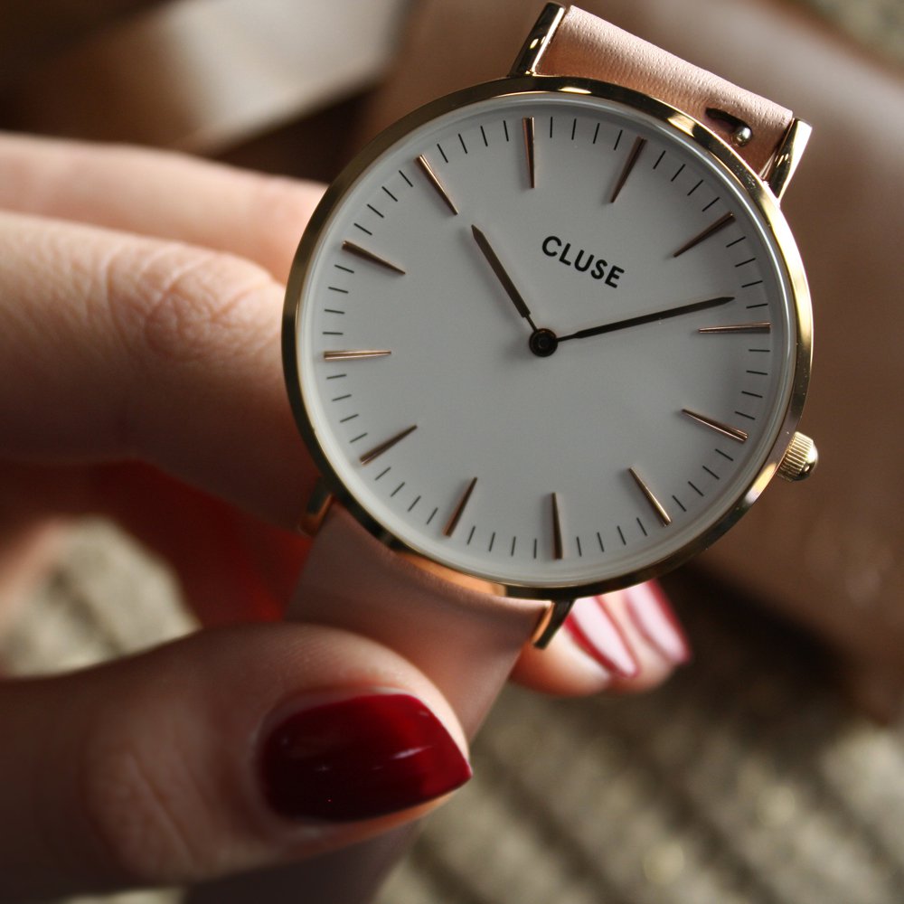 Cluse CL18014 La Boheme Rose Gold White/Pink zegarek damski klasyczny mineralne