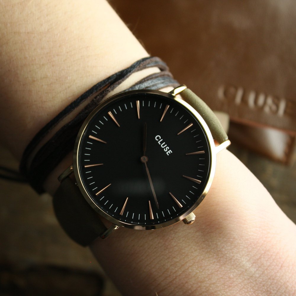 Cluse CL18024 Rose Gold Black/Olive Green La Boheme klasyczny zegarek różowe złoto - miniatura 6