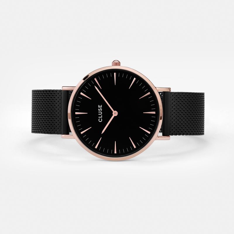 Zegarek Cluse damski Boho Chic Mesh Rose Gold Black/Black