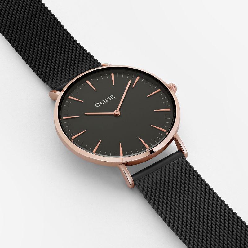 Zegarek Cluse damski Boho Chic Mesh Rose Gold Black/Black