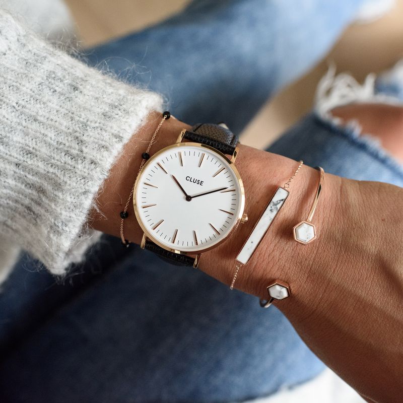 Cluse CL18037 La Boheme Rose Gold White/Lizard Black zegarek damski klasyczny mineralne - miniatura 5