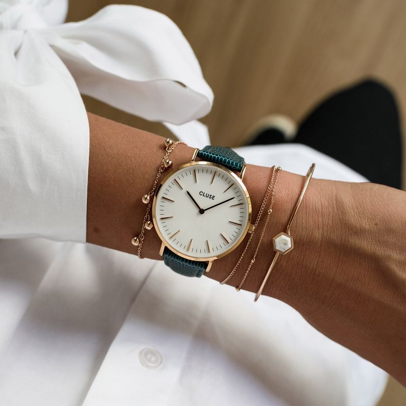 Cluse CL18038 La Boheme Rose Gold White/Emerald Lizard zegarek damski klasyczny mineralne - miniatura 5