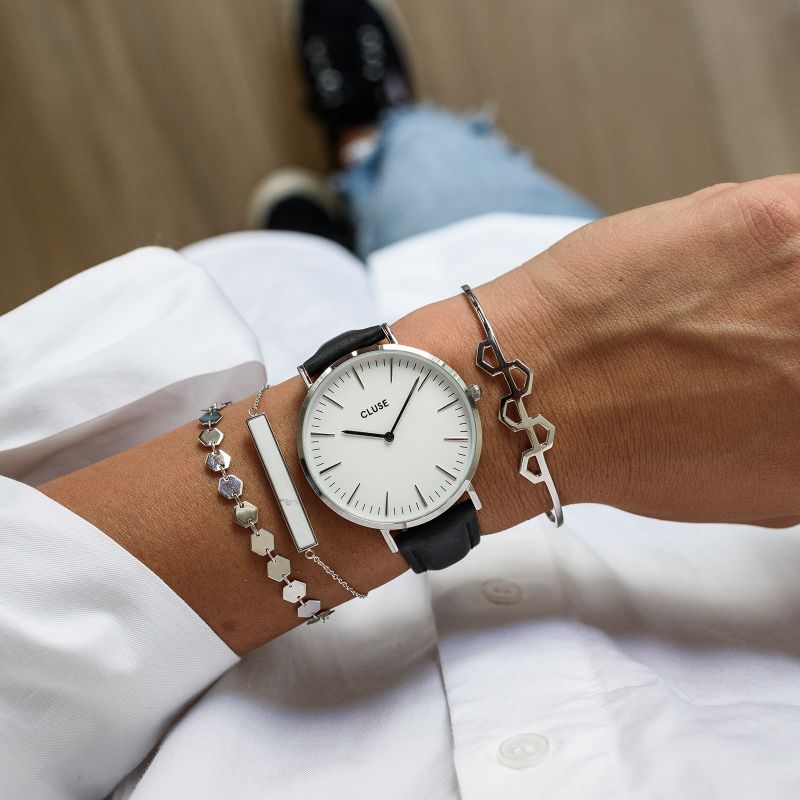 Cluse CL18208 La Boheme Silver white/Black zegarek damski klasyczny mineralne