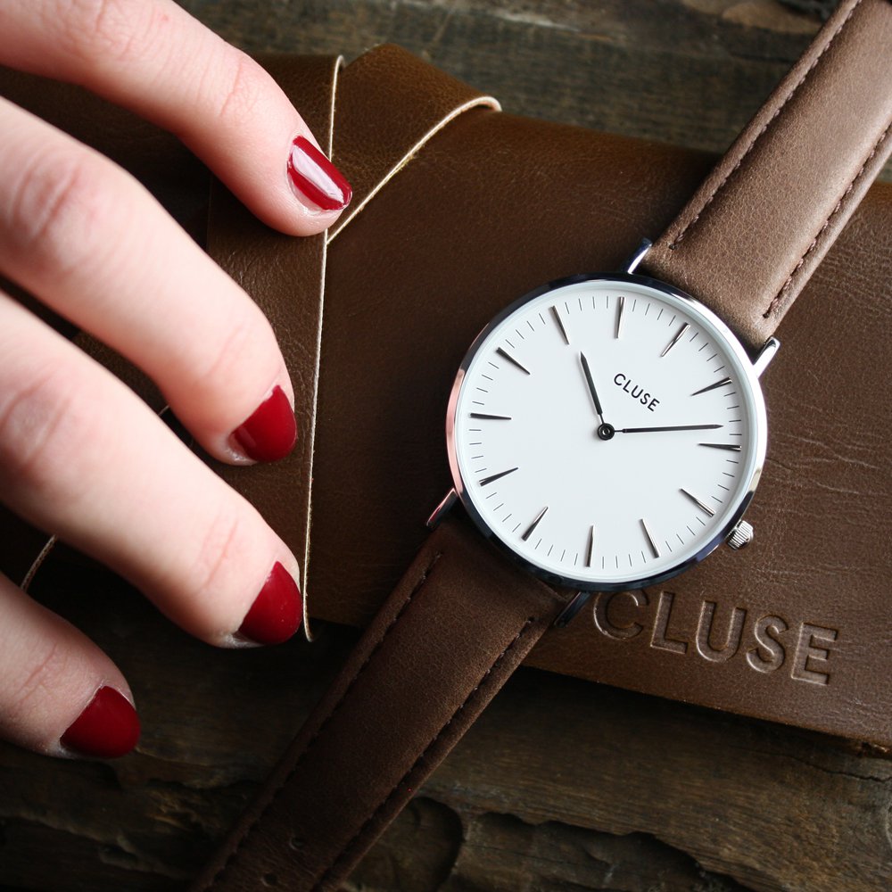 Cluse CL18210 Silver White/Brown La Boheme klasyczny zegarek srebrny - miniatura 6