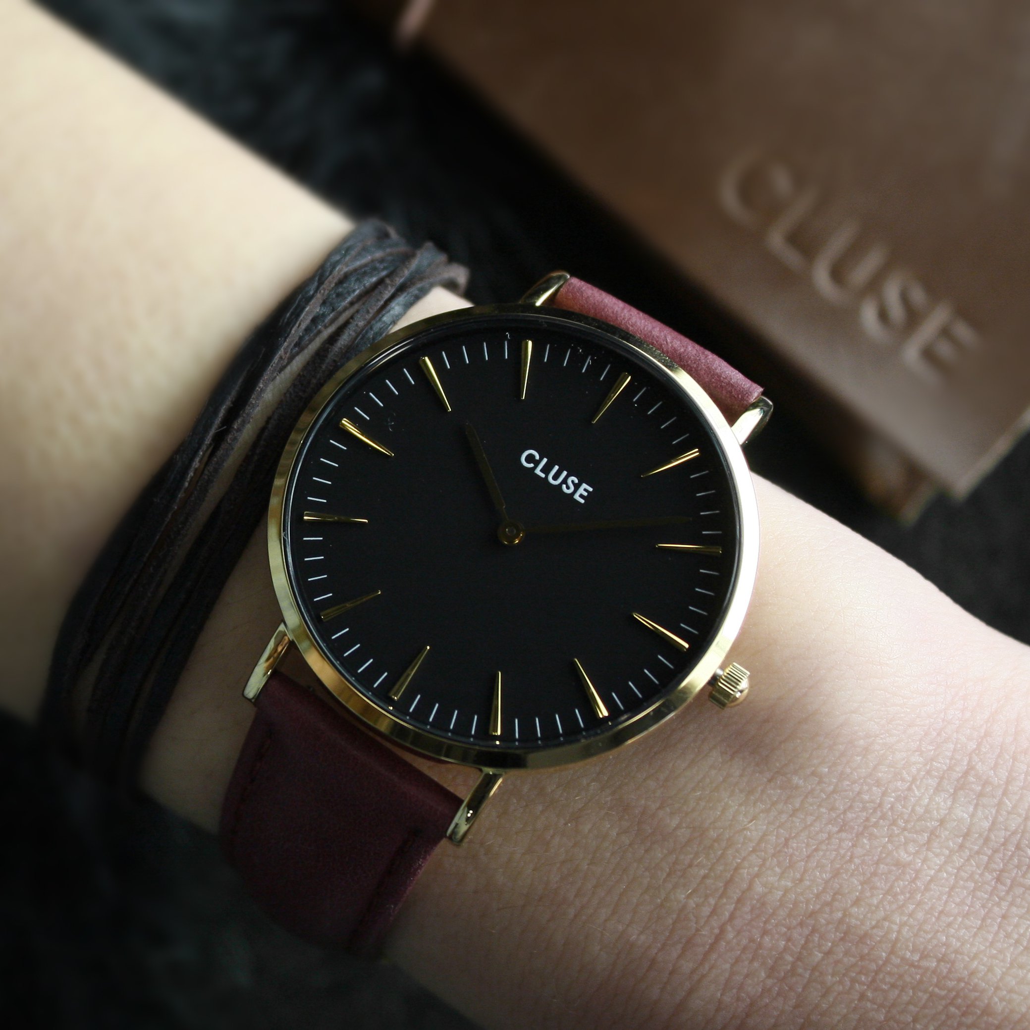 Cluse CL18412 La Boheme Gold Black/Marsala zegarek damski klasyczny mineralne - miniatura 5