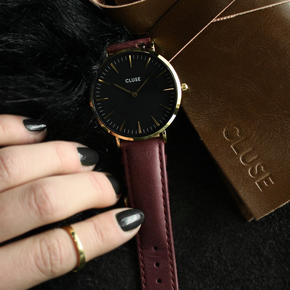 Cluse CL18412 Gold Black/Marsala La Boheme klasyczny zegarek złoty - miniatura 6