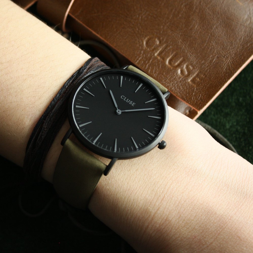 Cluse CL18502 La Boheme Full Black/Olive Green zegarek damski klasyczny mineralne - miniatura 5