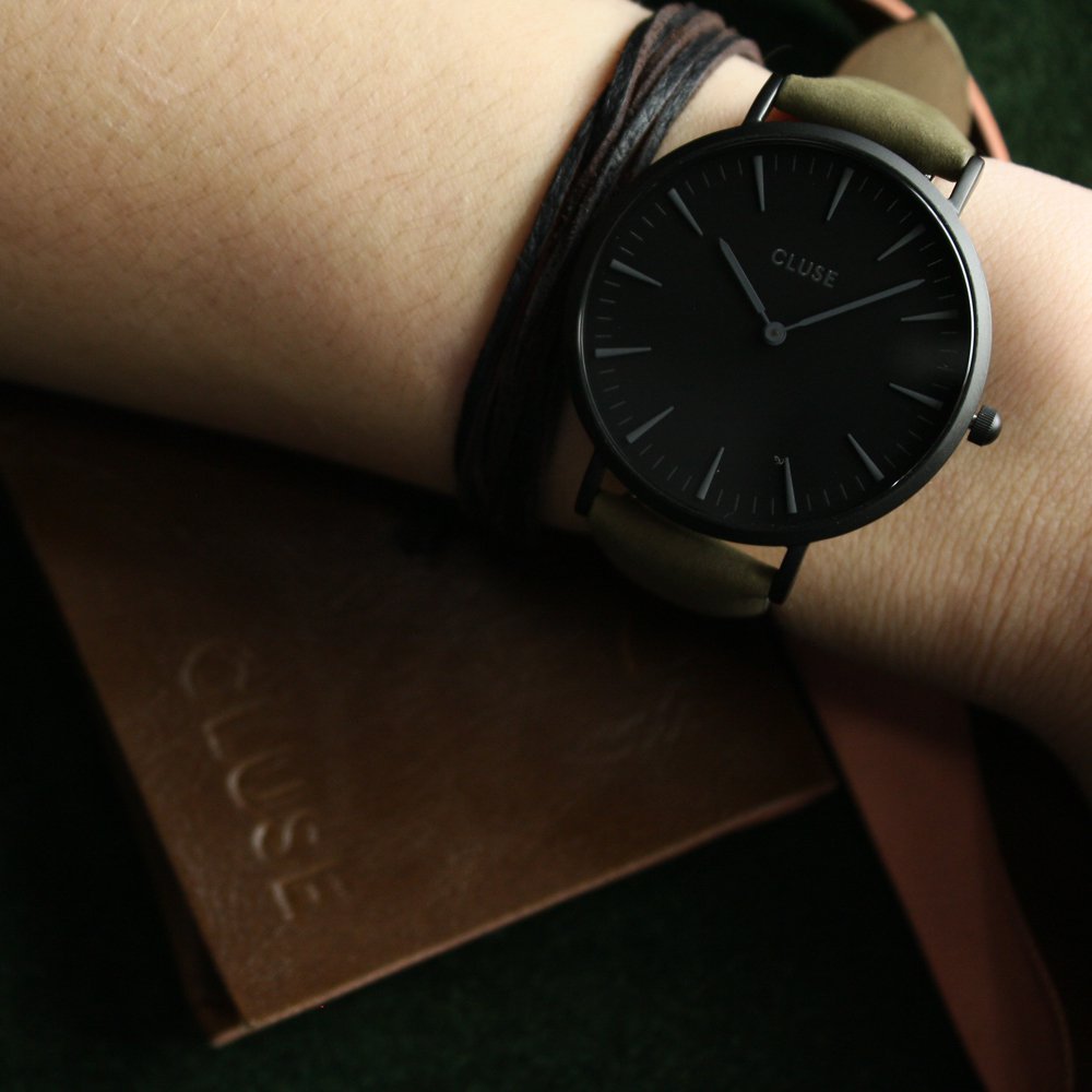 Cluse CL18502 Full Black/Olive Green La Boheme klasyczny zegarek czarny - miniatura 6