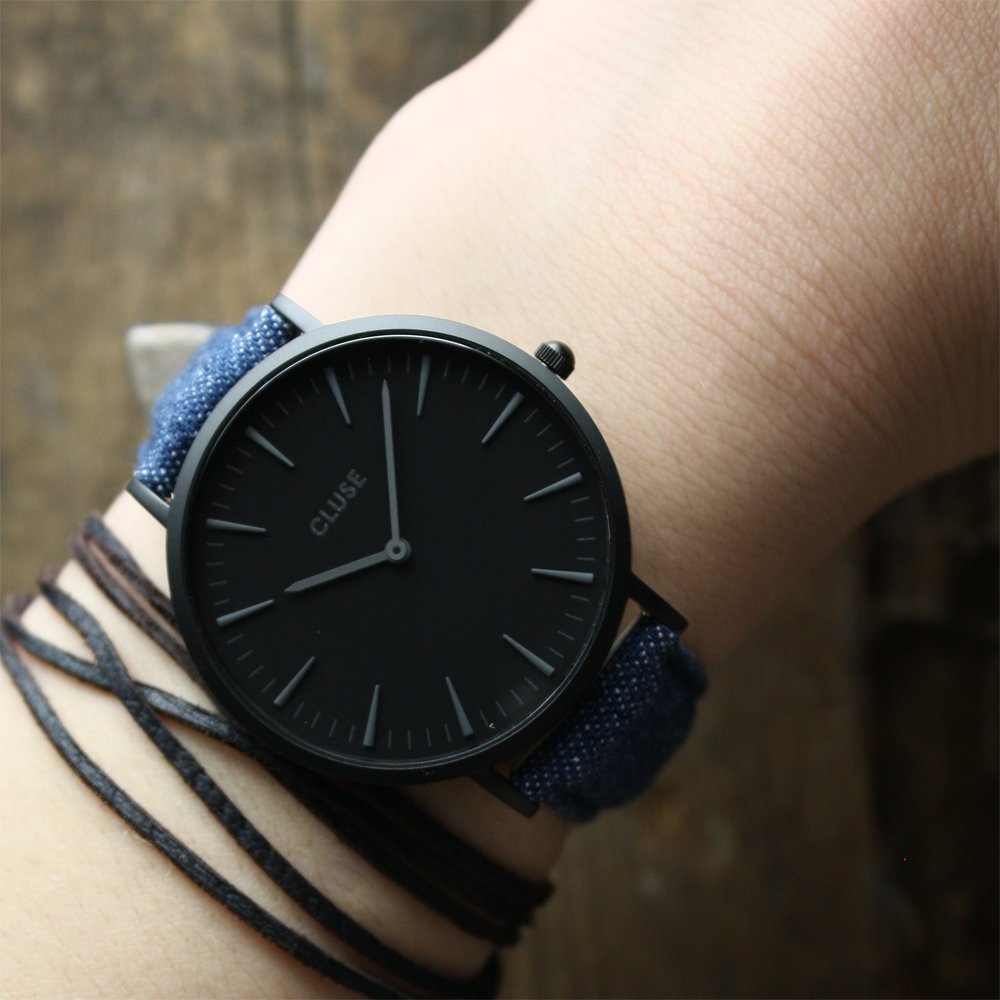 Cluse CL18507 La Boheme Full Black/Blue Denim zegarek damski klasyczny mineralne - miniatura 5