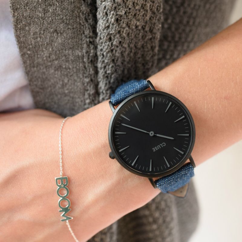 Cluse CL18507 Full Black/Blue Denim La Boheme klasyczny zegarek czarny - miniatura 6