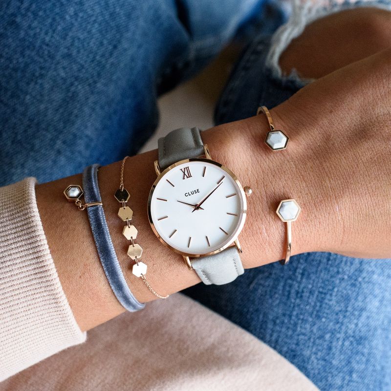 Cluse CW0101203010 Minuit Rose Gold White/Grey zegarek damski klasyczny mineralne - miniatura 5