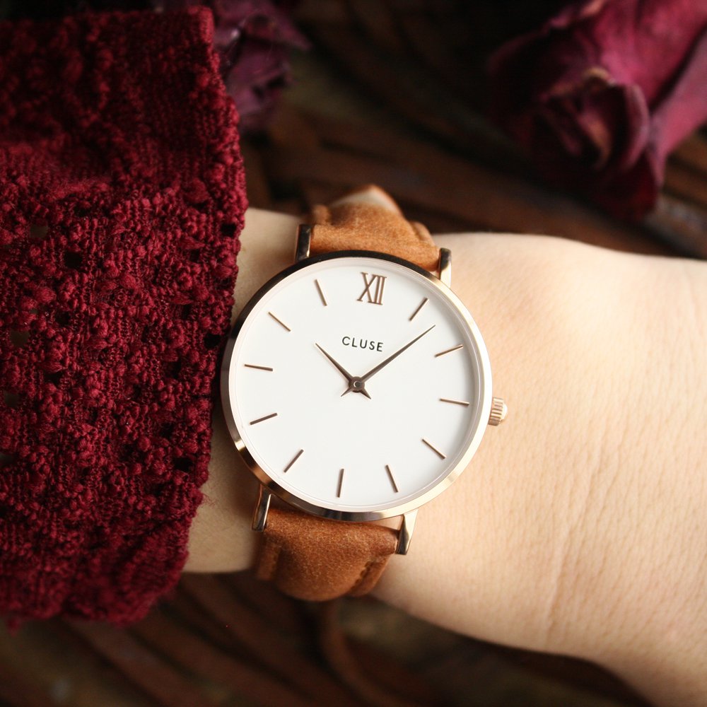Cluse CW0101203018 Minuit Rose Gold White/Caramel zegarek damski klasyczny mineralne - miniatura 5