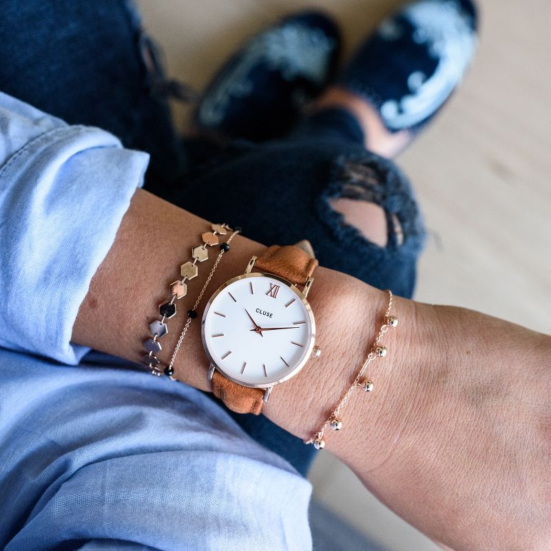 Cluse CW0101203018 Rose Gold White/Caramel Minuit klasyczny zegarek różowe złoto - miniatura 6