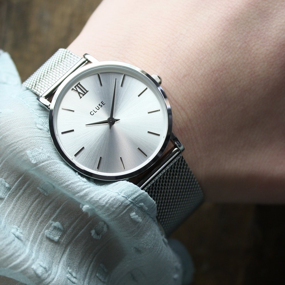 Cluse CL30023 Minuit Mesh Full Silver zegarek damski klasyczny mineralne