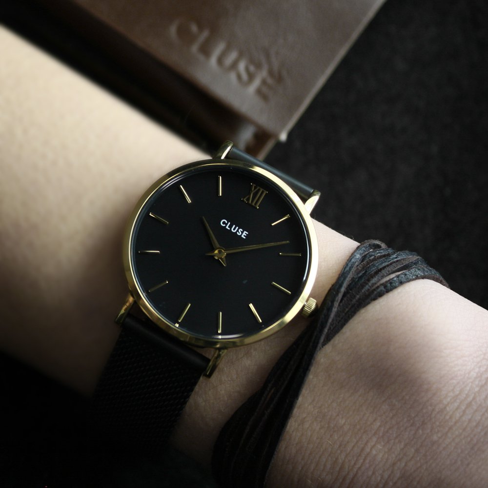 Cluse CL30026 Minuit Mesh Gold Black/Black zegarek damski klasyczny mineralne