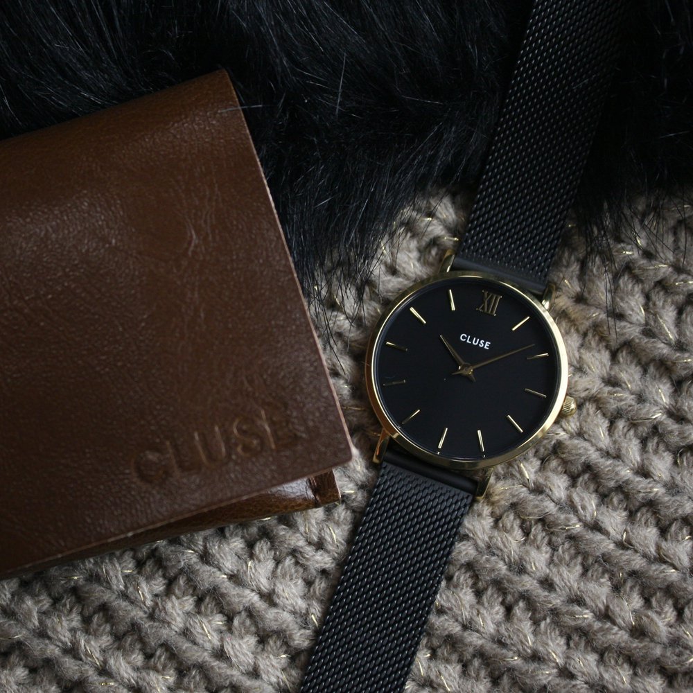 Cluse CL30026 Mesh Gold Black/Black Minuit klasyczny zegarek złoty