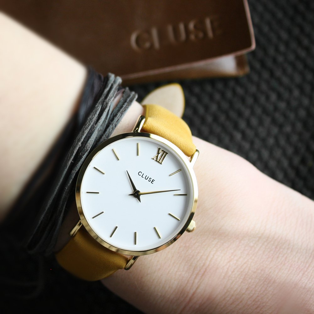 Cluse CL30034 Minuit Gold White/Mustard zegarek damski klasyczny mineralne - miniatura 5