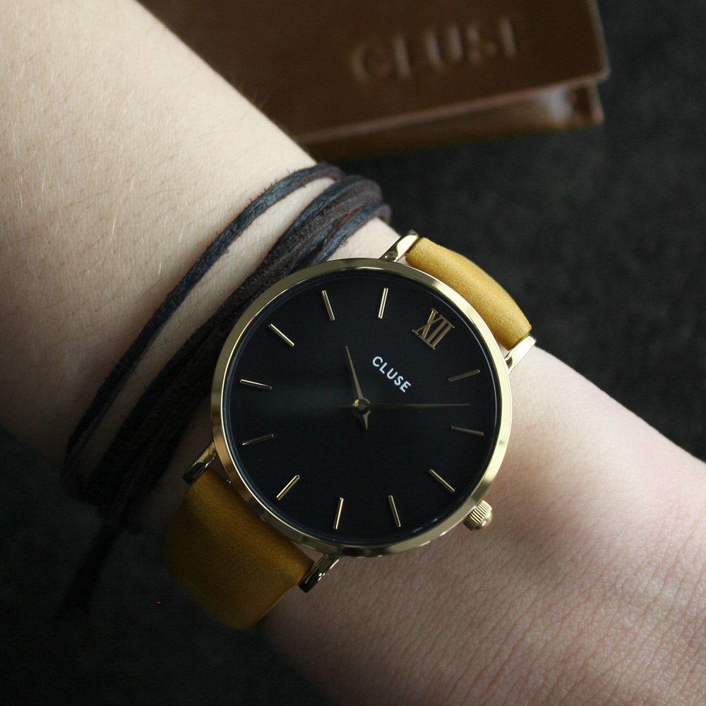 Cluse CL30035 Minuit Gold Black/Mustard zegarek damski klasyczny mineralne - miniatura 5