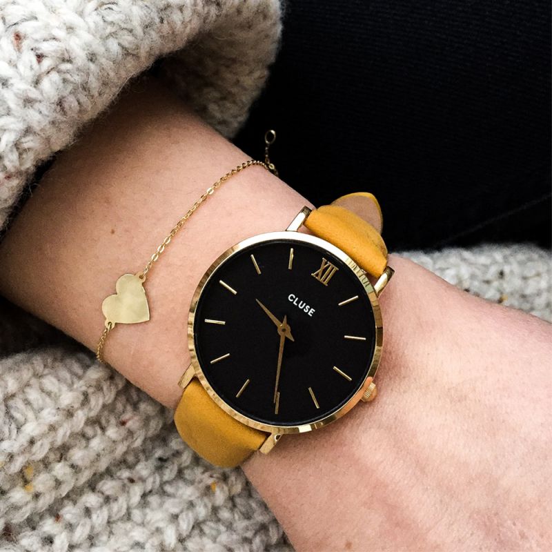 Cluse CL30035 Gold Black/Mustard Minuit klasyczny zegarek złoty - miniatura 6