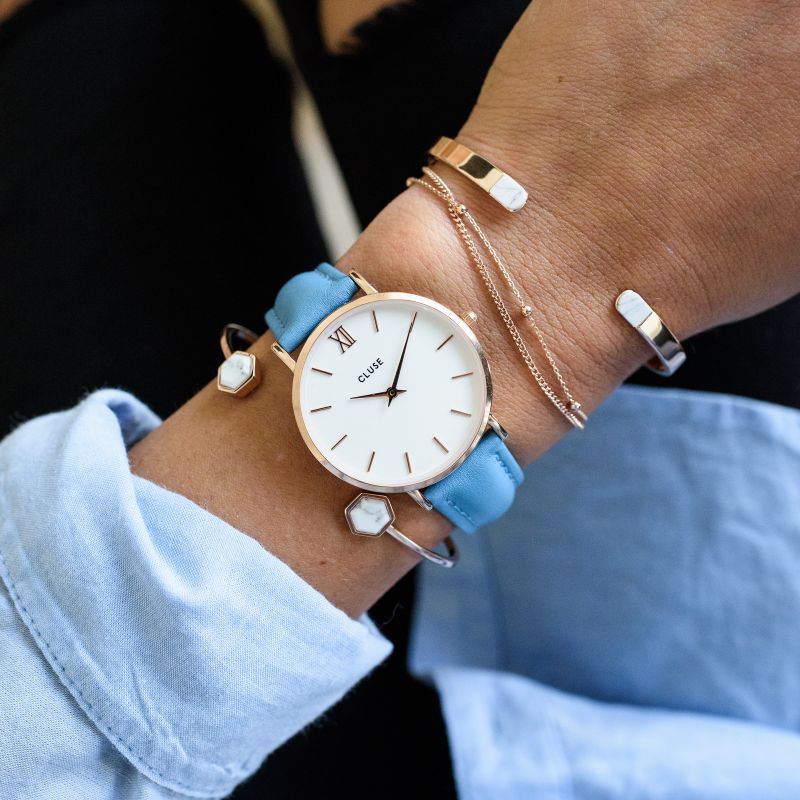 Cluse CL30046 Minuit Rose Gold White/Retro Blue zegarek damski klasyczny mineralne - miniatura 5