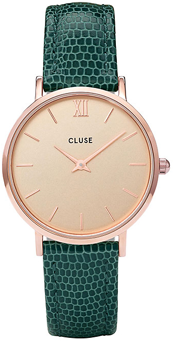 Cluse Rose Gold Champagne/Emerald Lizard CL30052