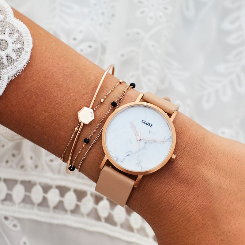 Cluse CL40009 La Roche Rose Gold White Marble/Nude zegarek damski klasyczny mineralne - miniatura 5