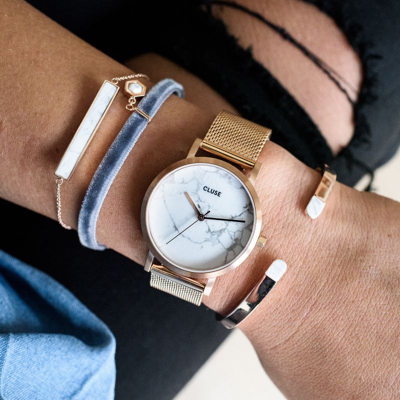 Cluse CL40107 La Roche Petite Mesh Rose Gold/White Marble zegarek damski fashion/modowy mineralne - miniatura 5