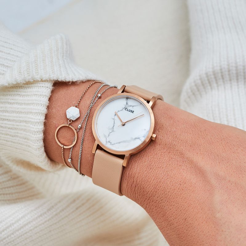 Cluse CW0101205004 La Roche Petite Rose Gold White Marble/Nude zegarek damski klasyczny mineralne - miniatura 5