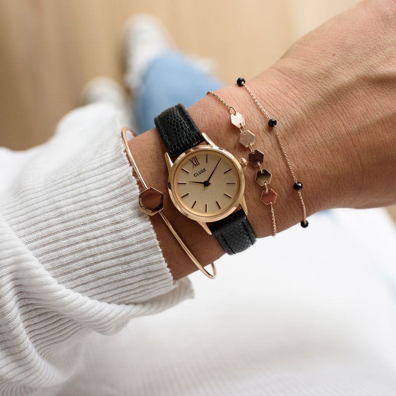 Cluse CL50028 La Vedette Rose Gold Champagne/Black Lizard zegarek damski klasyczny mineralne - miniatura 5