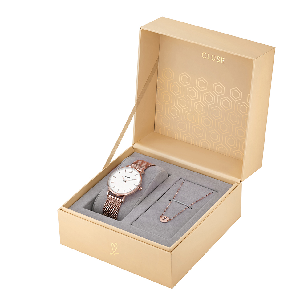 Cluse CLG013 Minuit Heart Rose Gold Mesh zegarek damski fashion/modowy mineralne