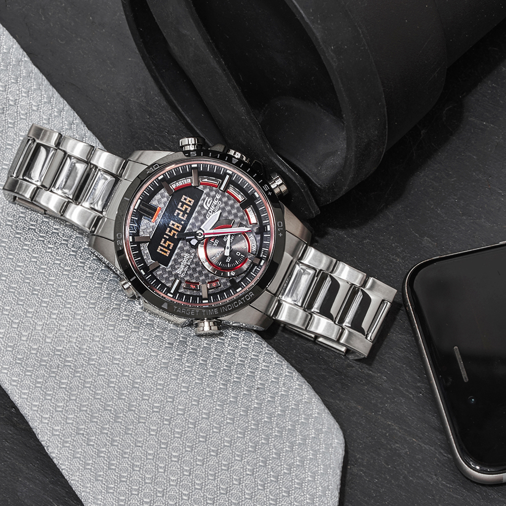 Edifice ECB-800DB-1AEF BLUETOOTH SYNC LCD EDIFICE Premium sportowy zegarek srebrny