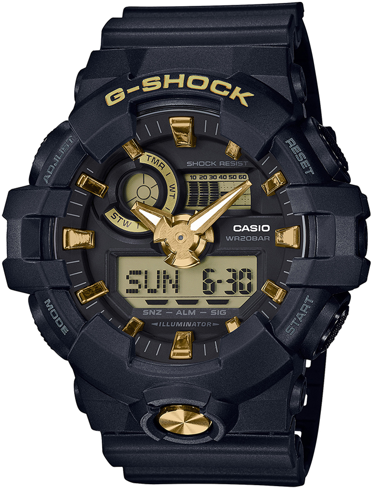 G-SHOCK NO COMPLY BLACK AND GOLD GA-710B-1A9ER