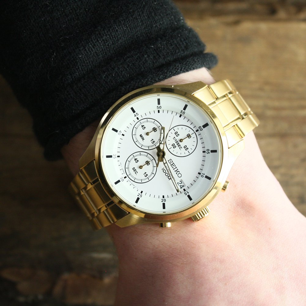 Seiko SKS544P1 zegarek złoty klasyczny Chronograph bransoleta - miniatura 5