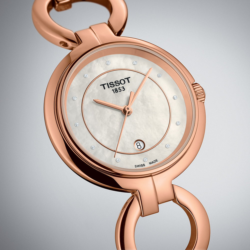 Tissot T094.210.33.116.01 zegarek różowe złoto elegancki Flamingo bransoleta - miniatura 5