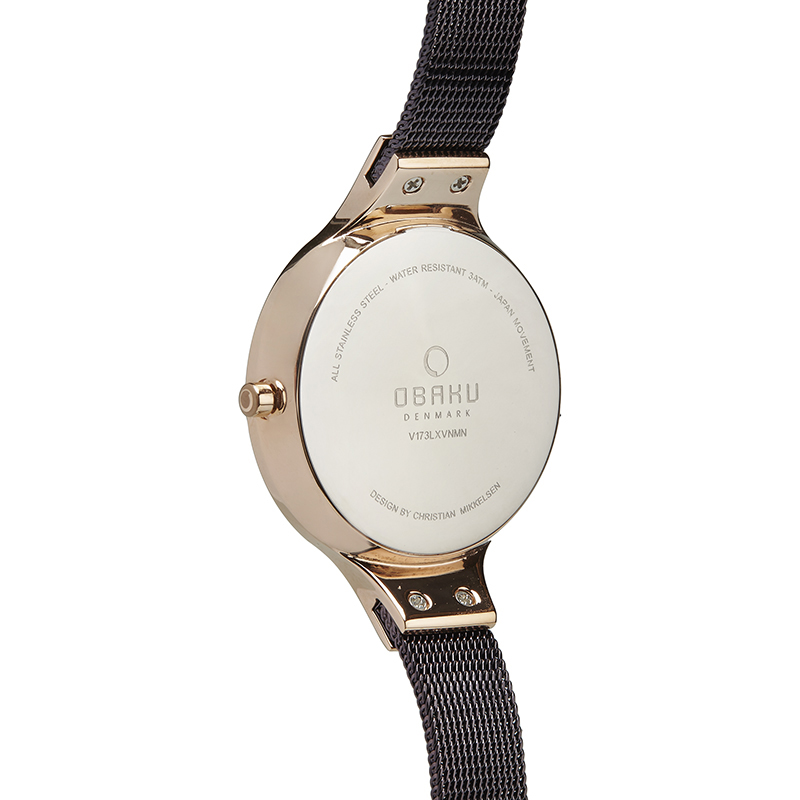 Obaku Denmark V173LXVNMN SKY - WALNUT Slim fashion/modowy zegarek różowe złoto - miniatura 6