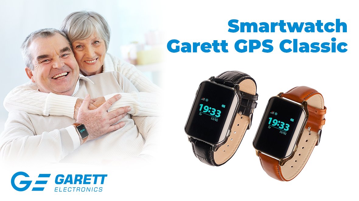 Smartwatch Garett GPS Classic w kolorze czarnym, idealny dla mężczyzn, z funkcjami GPS i nowoczesnym designem.