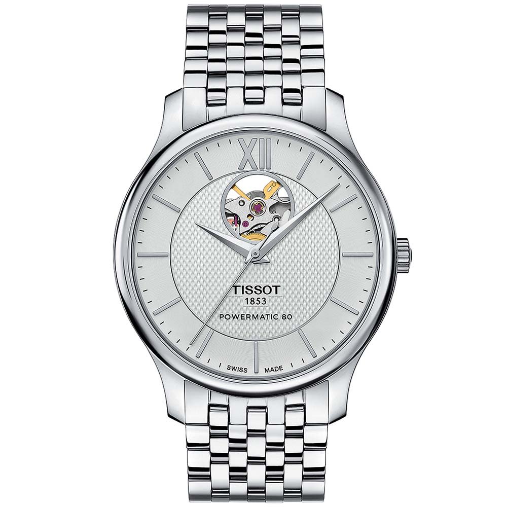 Kolekcja Tissot Tradition Powermatic 80 Open Heart – idealna równowaga dobrego stylu dla zegarka Tissot T063.907.11.038.00