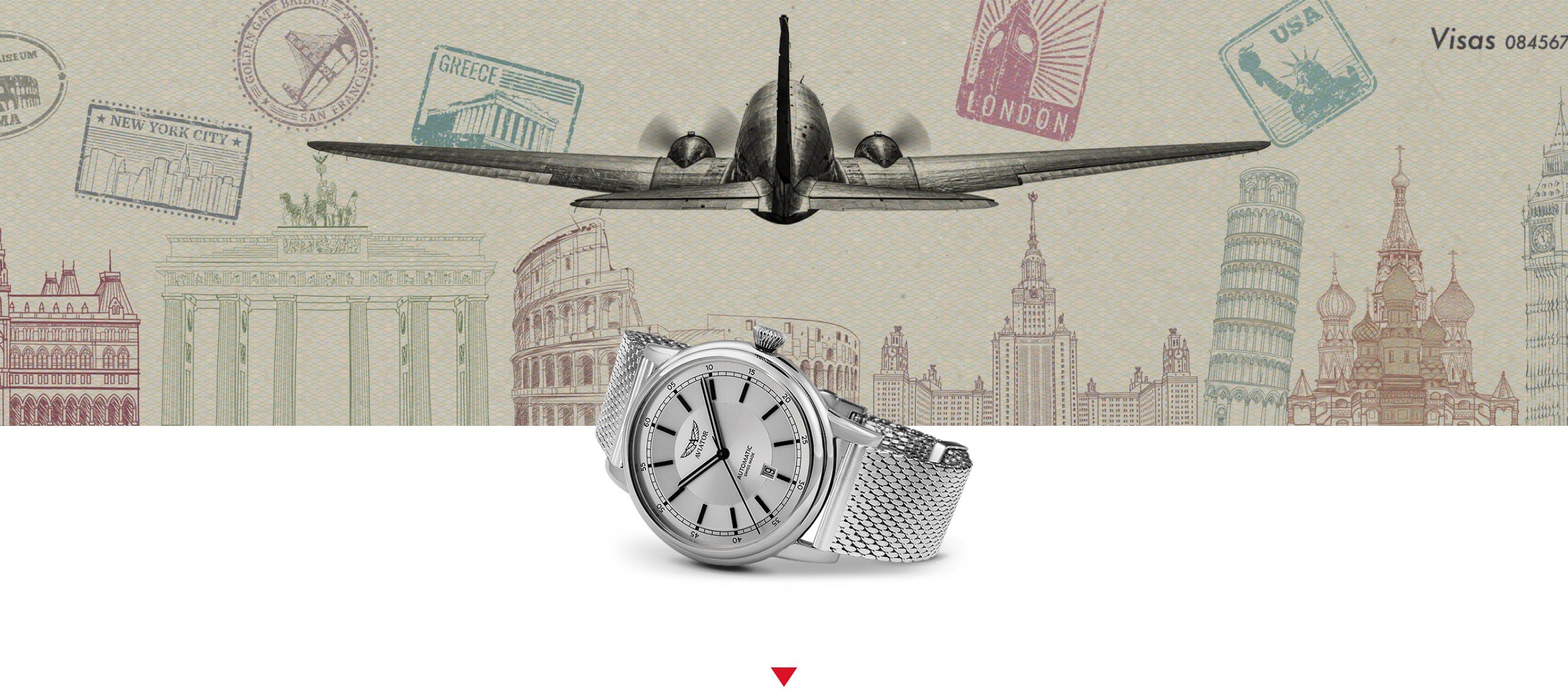 Zegarek Aviator Douglas V.3.32.0.241.5 z motywem samolotu DC-3, elegancki design i precyzyjne wykonanie.