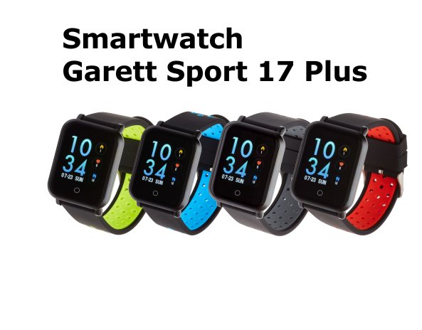 Smartwatch Garett Sport 17 Plus w kolorze niebieskim, idealny dla aktywnych mężczyzn.