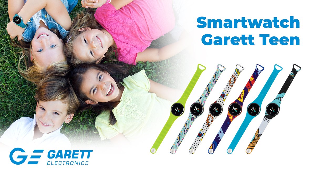 Smartwatch Garett Teen Set 2 RT dla dzieci, idealny do nauki i zabawy, z kolorowym wyświetlaczem.