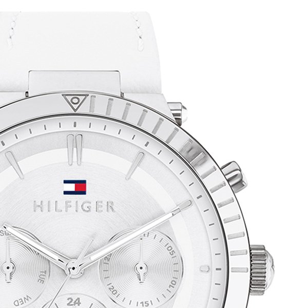 Elegancki zegarek damski Tommy Hilfiger Emery 1782352 z datownikiem i srebrnymi indeksami.