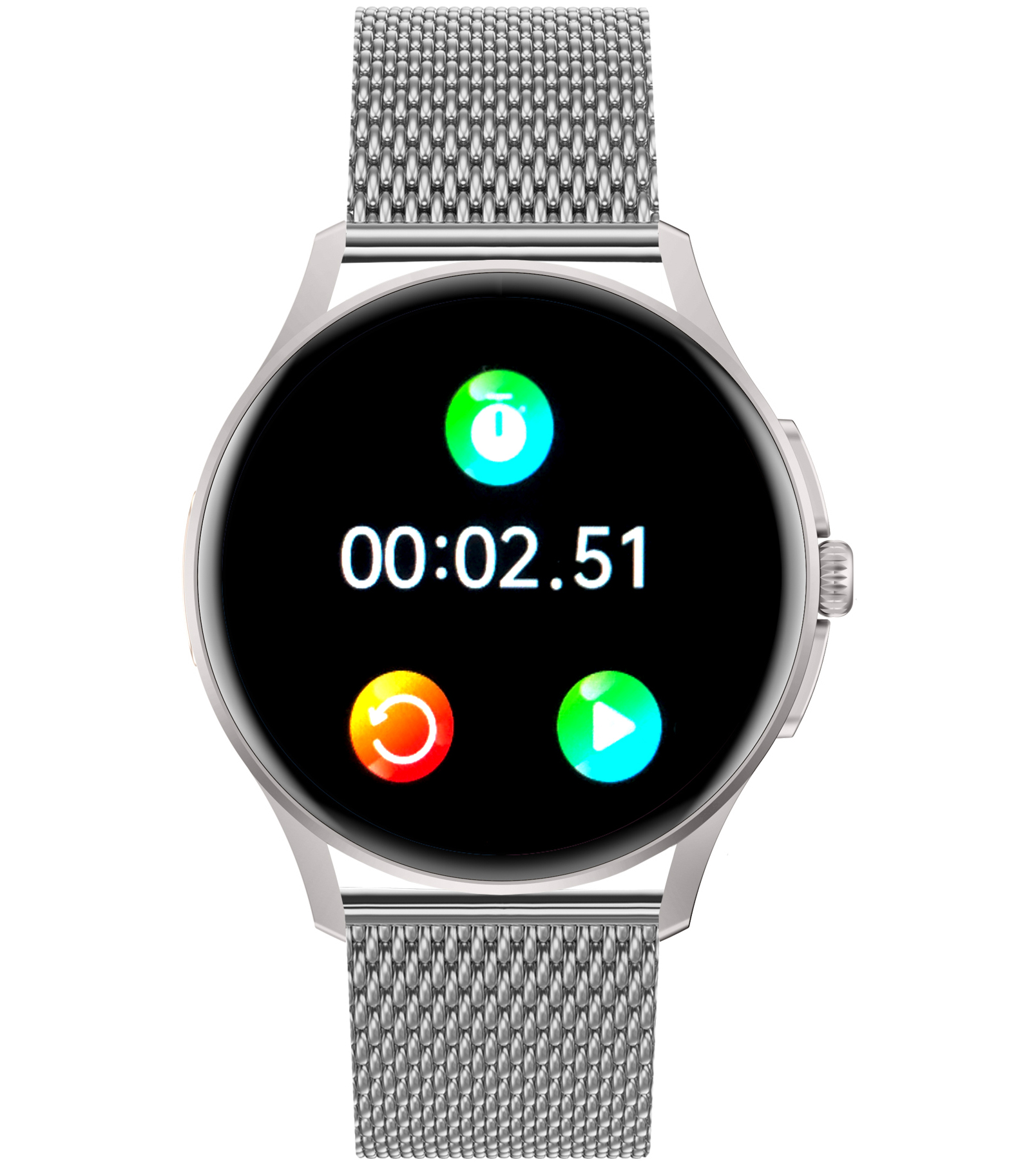 Damski smartwatch Enter Candice na srebrnej bransolecie mesh z funkcją stopera pozwalającym zmierzyć czas