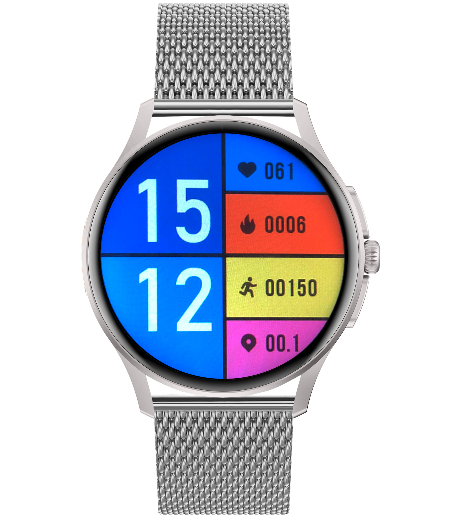 Damski smartwatch Enter Candice na srebrnej bransolecie mesh z wbudowaną technologią Lights On, dzięki której zawsze jest widoczna tarcza