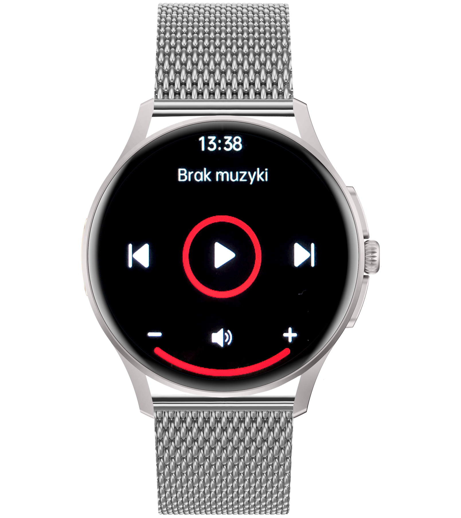 Damski smartwatch Enter Candice na srebrnej bransolecie mesh z funkcją odtwarzania muzyki z poziomu nadgarstka