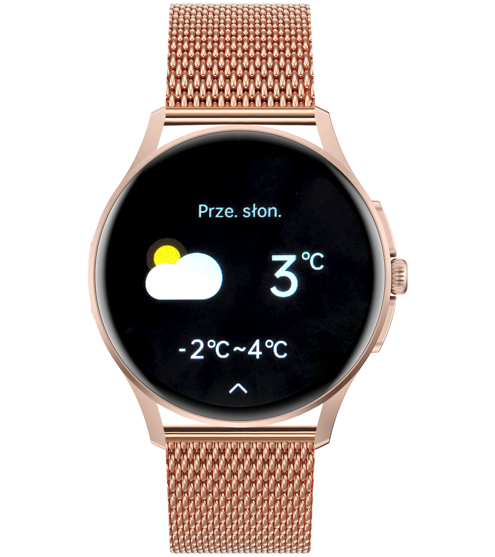 Damski smartwatch Enter Candice na rózowej bransolecie mesh z dostępną funkcją informowania o aktualnej pogodzie