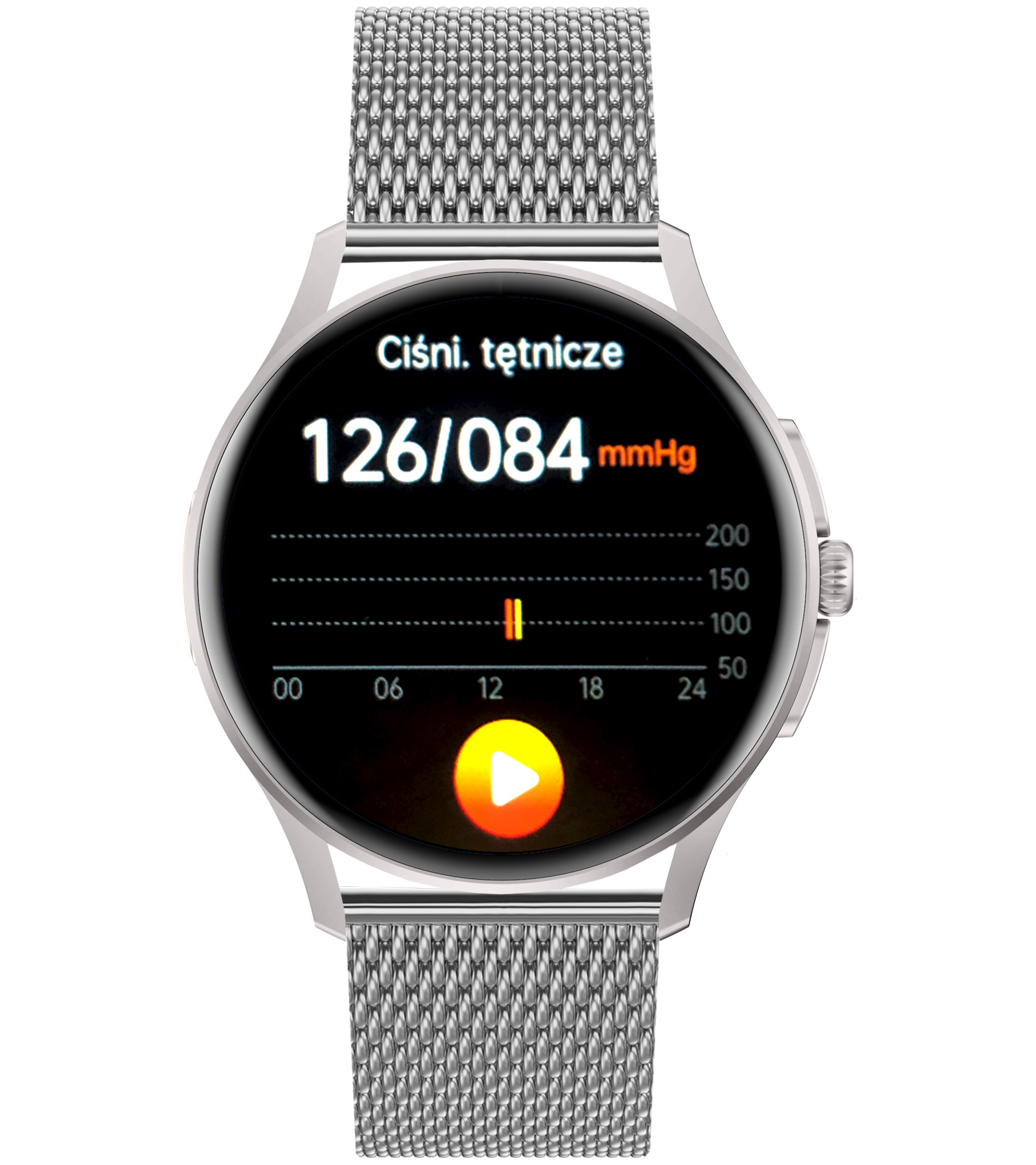 Damski smartwatch Enter Candice na srebrnej bransolecie mesh z funkcją ciśnienia krwi