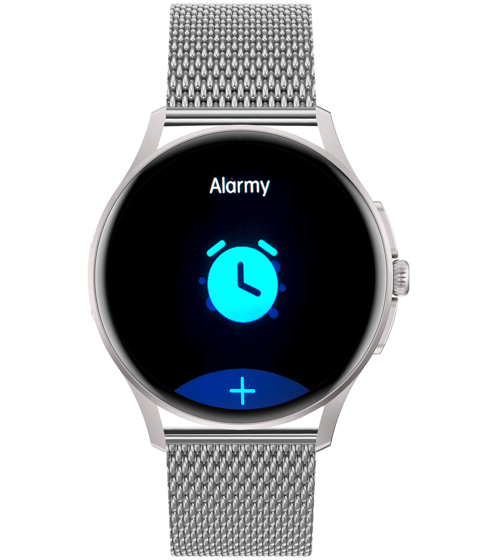 Damski smartwatch Enter Candice na srebrnej bransolecie mesh z możliwością ustawienia w zegarku alarmów