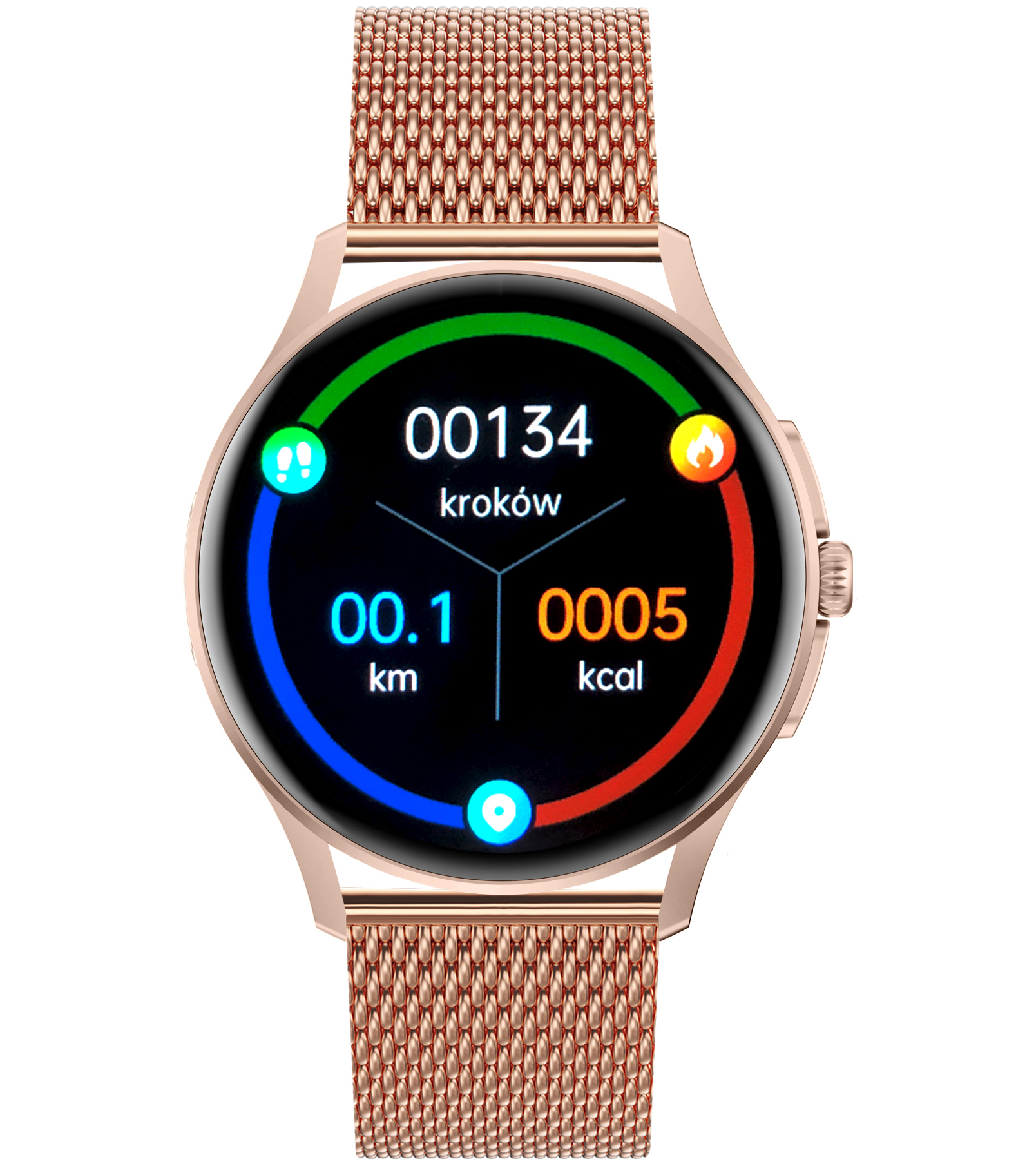 Damski smartwatch Enter Candice na różowej bransolecie mesh wyświetlający kroki, dystans i spalone kalorie