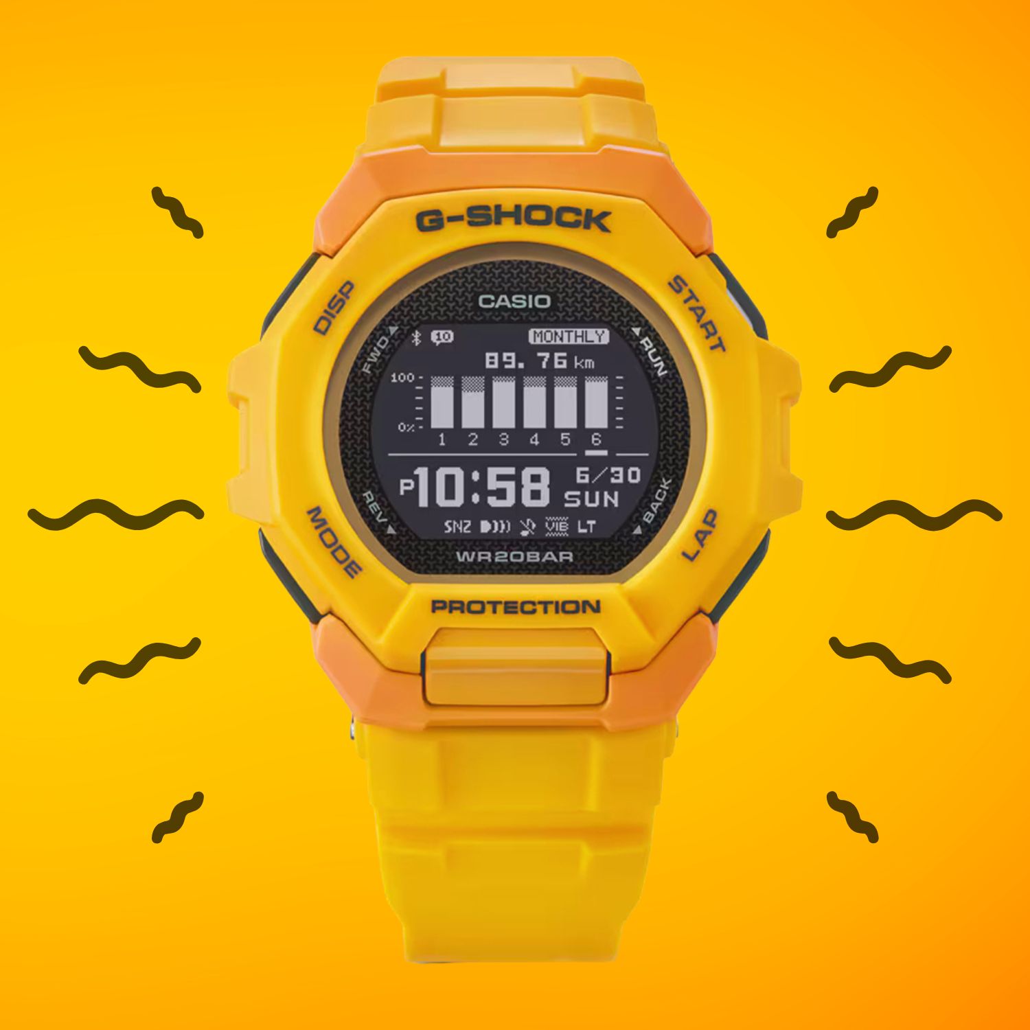 Alarm wibrcyjny w zegarku G-SHOCK Casio G-SQUAD BLUETOOTH SYNC STEP TRACKER GBD-300-9ER